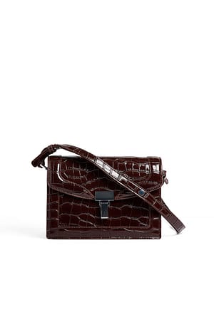 Brown Croco Medium Hardware Crossbody Bag