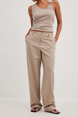 Sand Melange Mid Rise Suit Pants