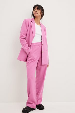 Pink Melange Straight Suit Pants