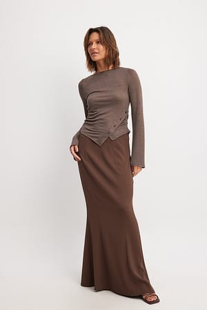 Brown Mermaid Shaped Low Waist Maxi Skirt