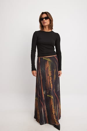 Abstract Print Mesh Flowy Maxi Skirt