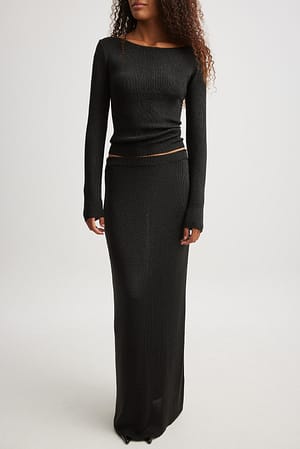 Black Metallic Knitted Maxi Skirt