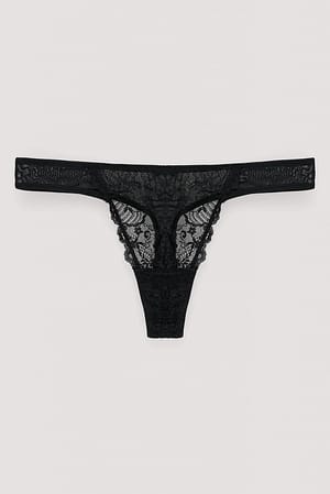 Black Mid Rise Classic Lace Thong