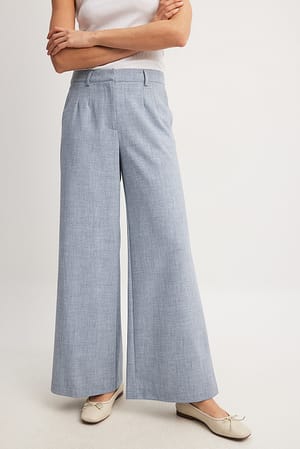 Dusty Blue Mid Waist Melange Suit Pants