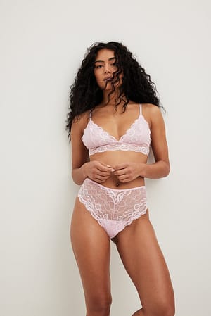 Pink Mid Waist Lace Brazilian