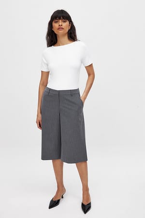 Stripe Mid Waist Long Shorts