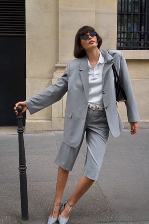 Light Grey Mid Waist Long Shorts