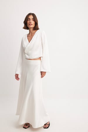 Offwhite Mid Waist Maxi Satin Skirt