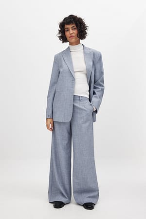 Dusty Blue Mid Waist Melange Suit Pants