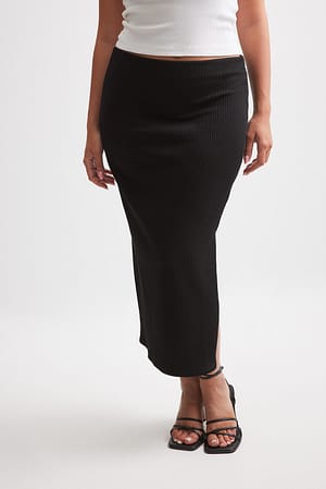 Black Mid Waist Midi Skirt