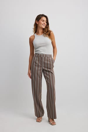 Striped Mid Waist Striped Suit Pants