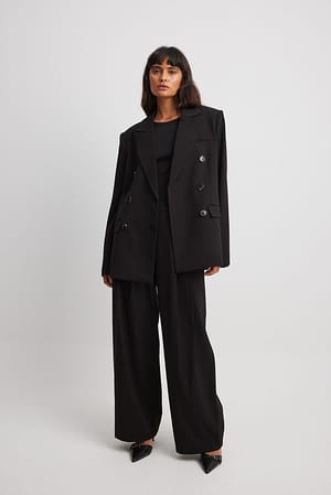 Black Mid Waist Suit Trousers