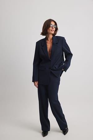 Dark Navy Mid Waist Tailored Suit Pants