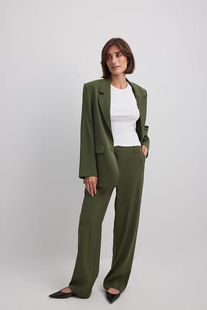 Dark Olive Mid Waist Tailored Suit Pants