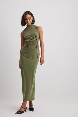 Khaki Modal Straight Fit Maxi Skirt