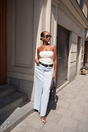 Vintage Blue Denim Wide Maxi Skirt