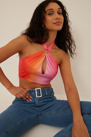 Multicolor Halterneck Cut Out Cropped Top