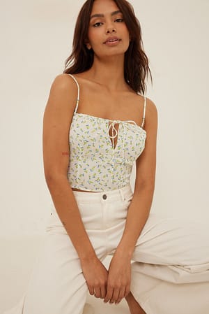 Flower Print Printed Tie Front Top