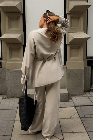 Beige Elastic Waist Trousers