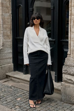 Black Denim Maxi Skirt