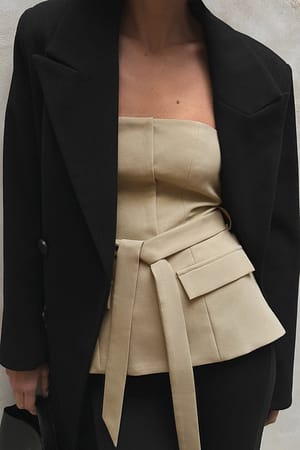 Camel Belted Big Pocket Suit Top