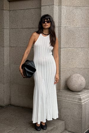 Offwhite Crochet Knitted Midi Dress