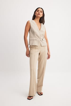 Beige Back Slit Suit Pants