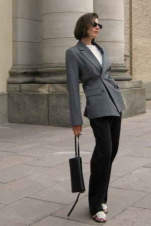 Grey Double Breasted Blazer Jacket