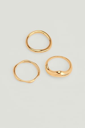 Gold 3-Pack Gold Plated Wavy Rings