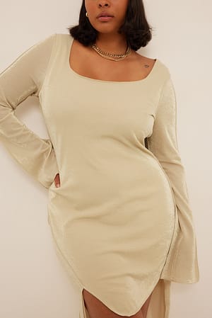 Beige Asymmetric Lurex Mini Dress