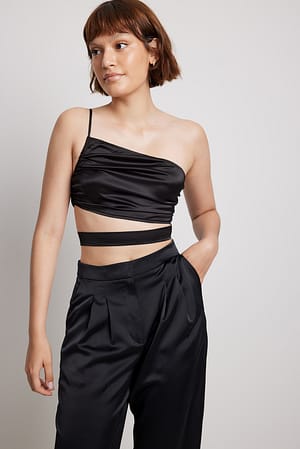 Black Asymmetric One Shoulder Strap Singlet