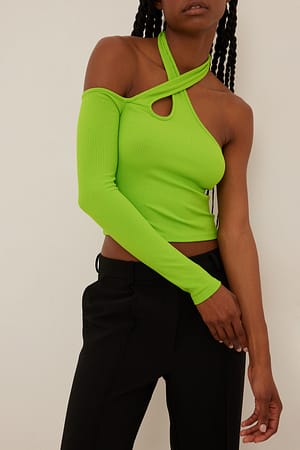 Lime Asymmetric Cut Out Rib Top