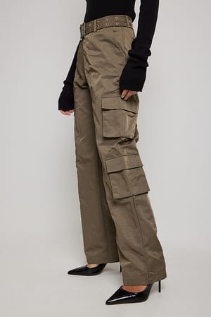 Khaki Belted Utility Cargo Pants