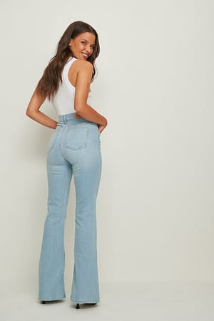 Light Blue Flared High Waist Stretch Jeans