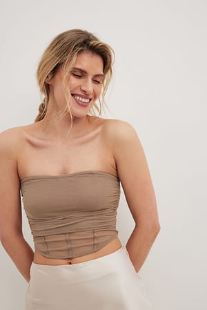 Brown Bustier Mesh Tube Top