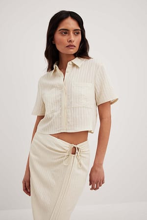 Cream Button Down Front Short Sleeve Shirt