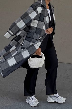 Black/White Checked Oversized Belted Coat