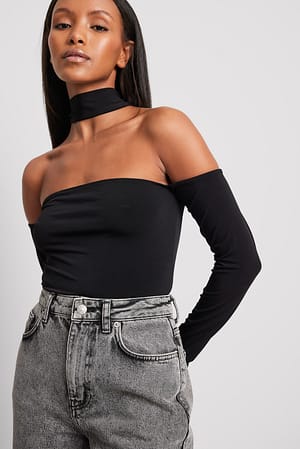 Black Choker Detail Off Shoulder Top