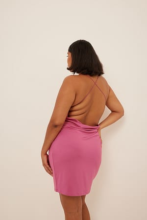 Dark Pink Cowl Neck Back Detail Mini Dress