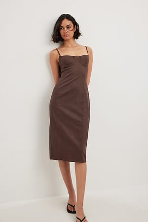 Brown Cups Details Midi Dress