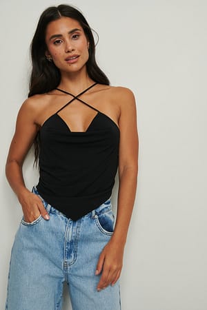 Black Draped Keyhole Top