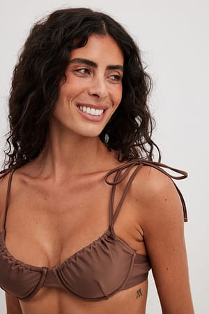 Brown Drawstring Tie Bikini Bra