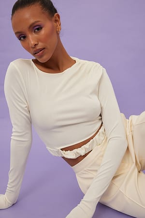 Cream Elastic Waist Cut Out Top