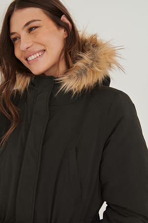 Black Faux Fur Detail Parkas