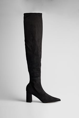 Black Faux Suede Overknee Boots