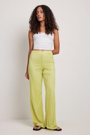 Light Green Flare Net Trousers