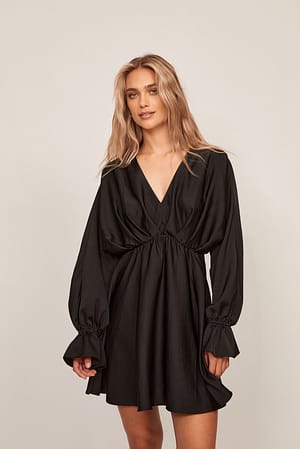 Black Flowy Mini LS Dress