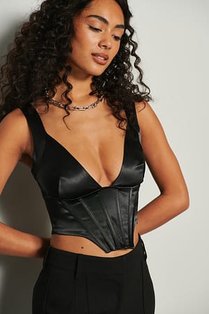 Black Gathered Corset Top