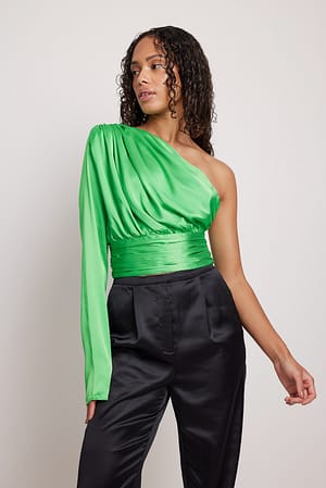 Apple Green Gathered Waist One Shoulder Top