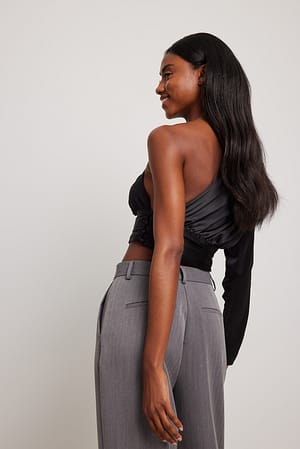 Black Gathered Waist One Shoulder Top